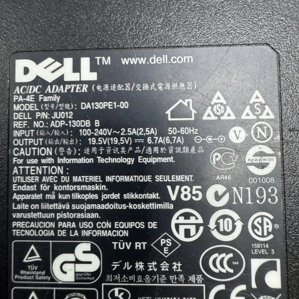 Dell OEM AC Adapter Charger PA-4E DA130PE1-00 JU012 19.5V 6.7A Laptop Power Cord